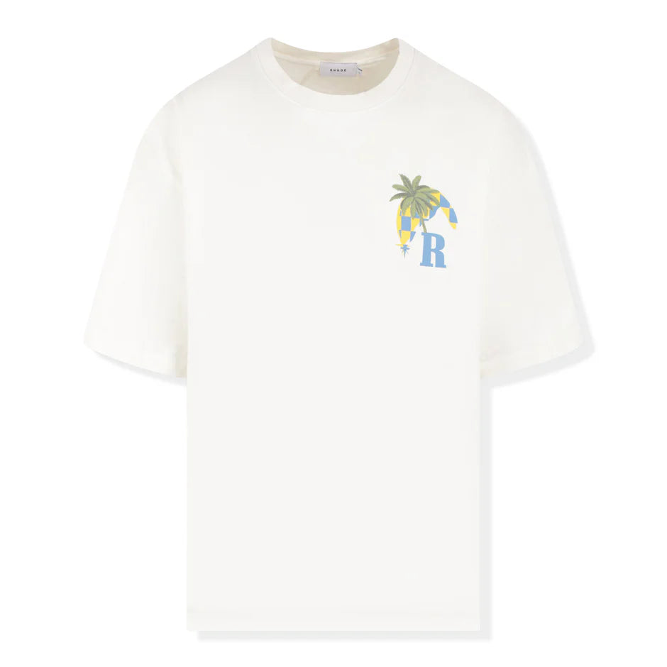 Rhude Moonlight Tropics Print Oversized Vintage White T Shirt