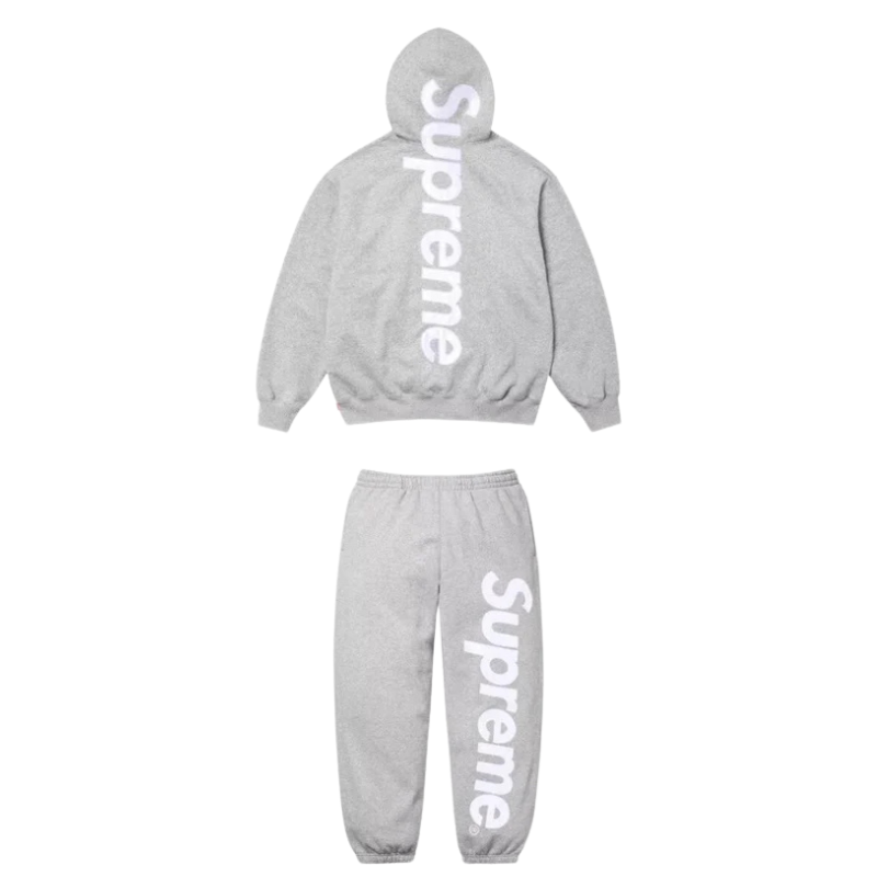 Supreme Satin Applique Hooded Sweatshirt & Sweatpant Set Grey